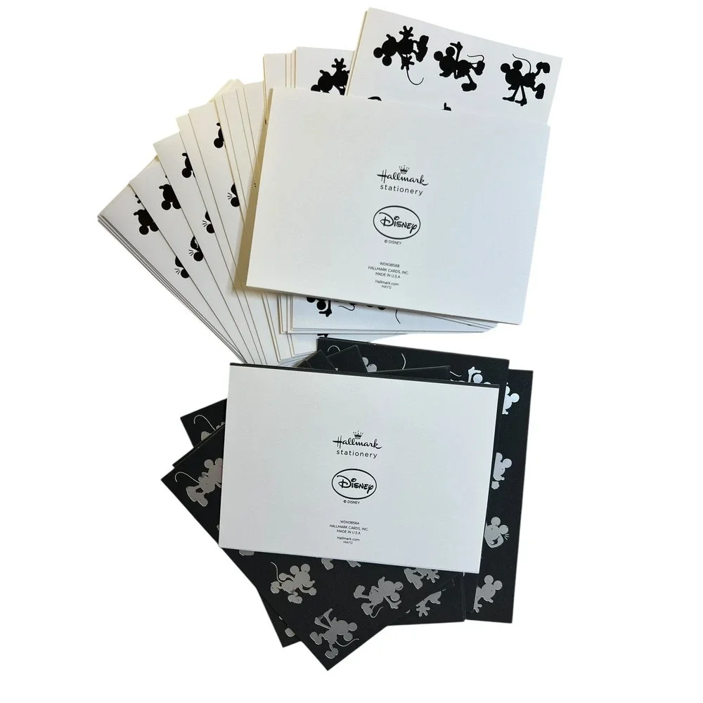 33 Count Hallmark Blank Note Cards and Envelopes Disney Mickey Mouse Black White